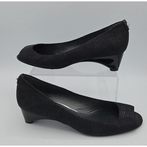 Stuart Weitzman Black Leather Shimmer Peep Toe Work Pumps Size 11 M EUC - Picture 1 of 8